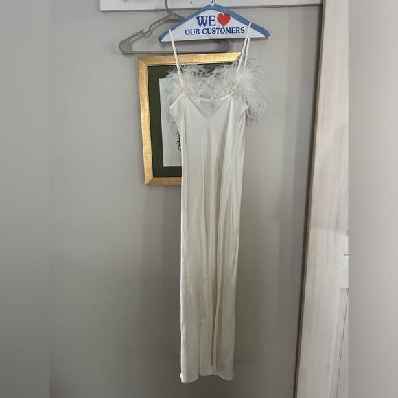 SLEEPER Boheme Slip Dress with Feathers in White - Picture 3 of 6